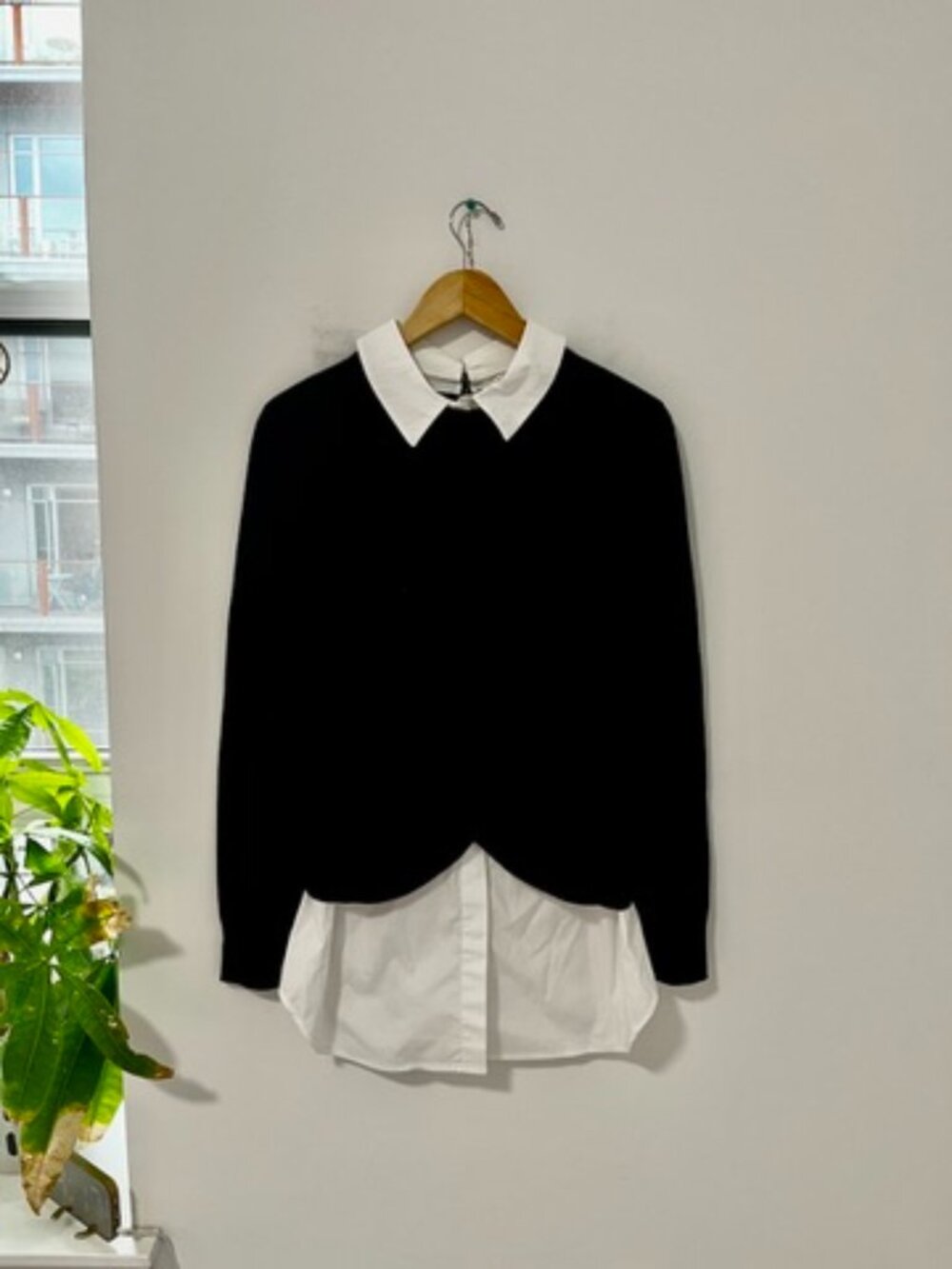 Veronica Beard Black Wool Overlay Sweater Blouse Size Large